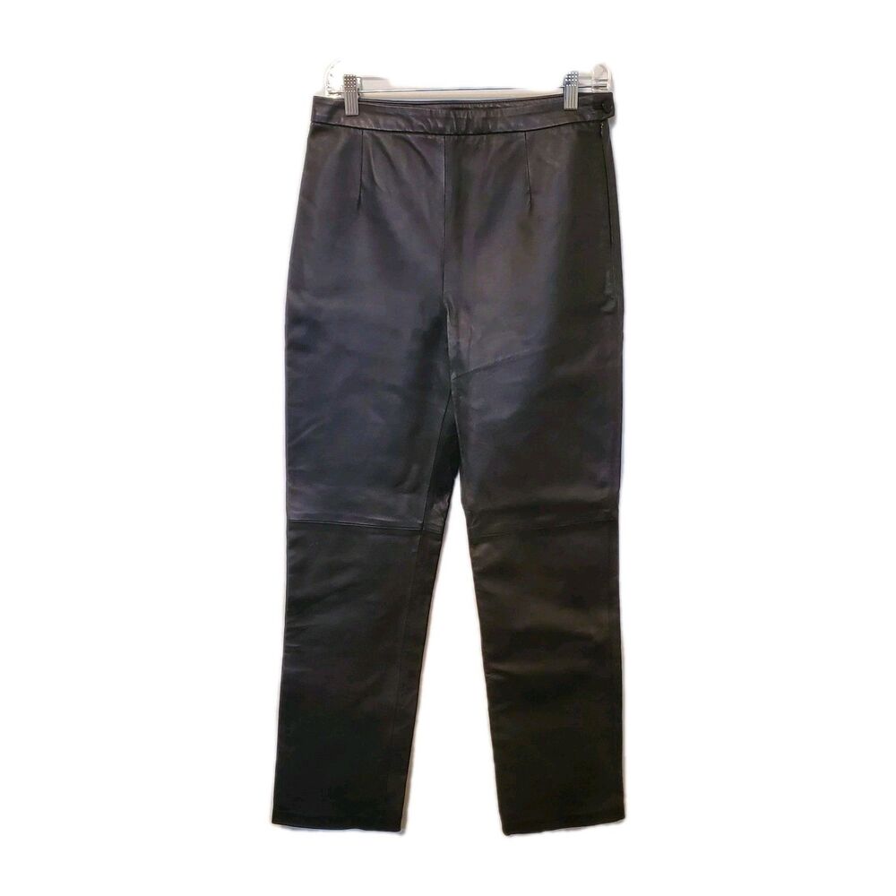 Vintage 90s Clio Leather Pants Size 8 Black Straight Leg Motorcycle Biker Indie